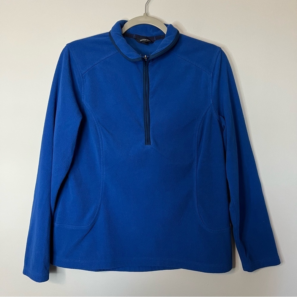 Women’s Lands’ End blue fleece half zip pullover sweater size M